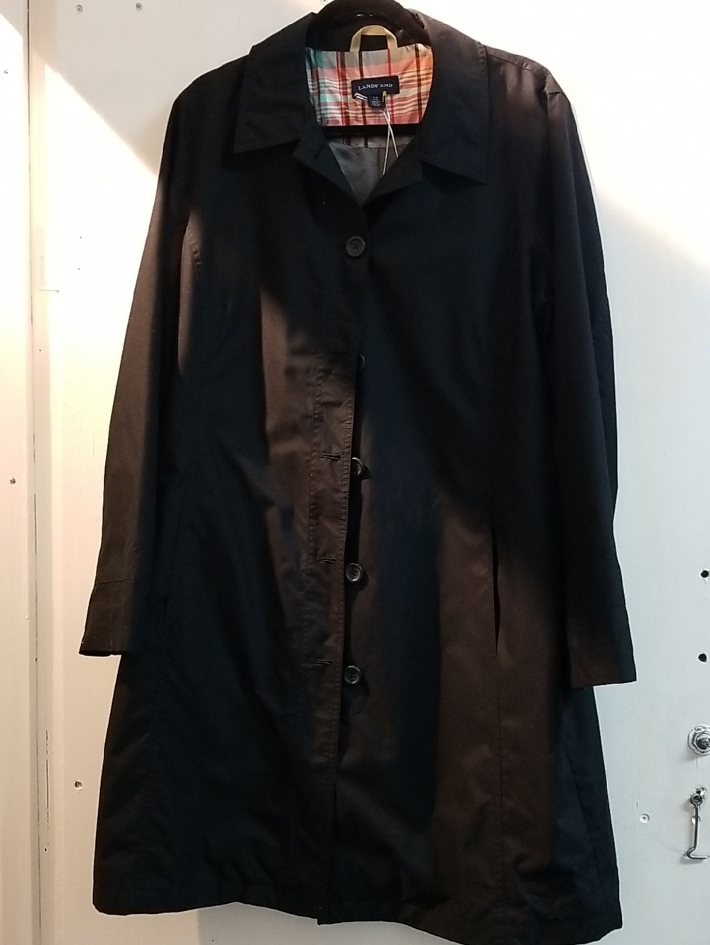 Lands' End Women's Black Single-Breasted Lightweight Trench